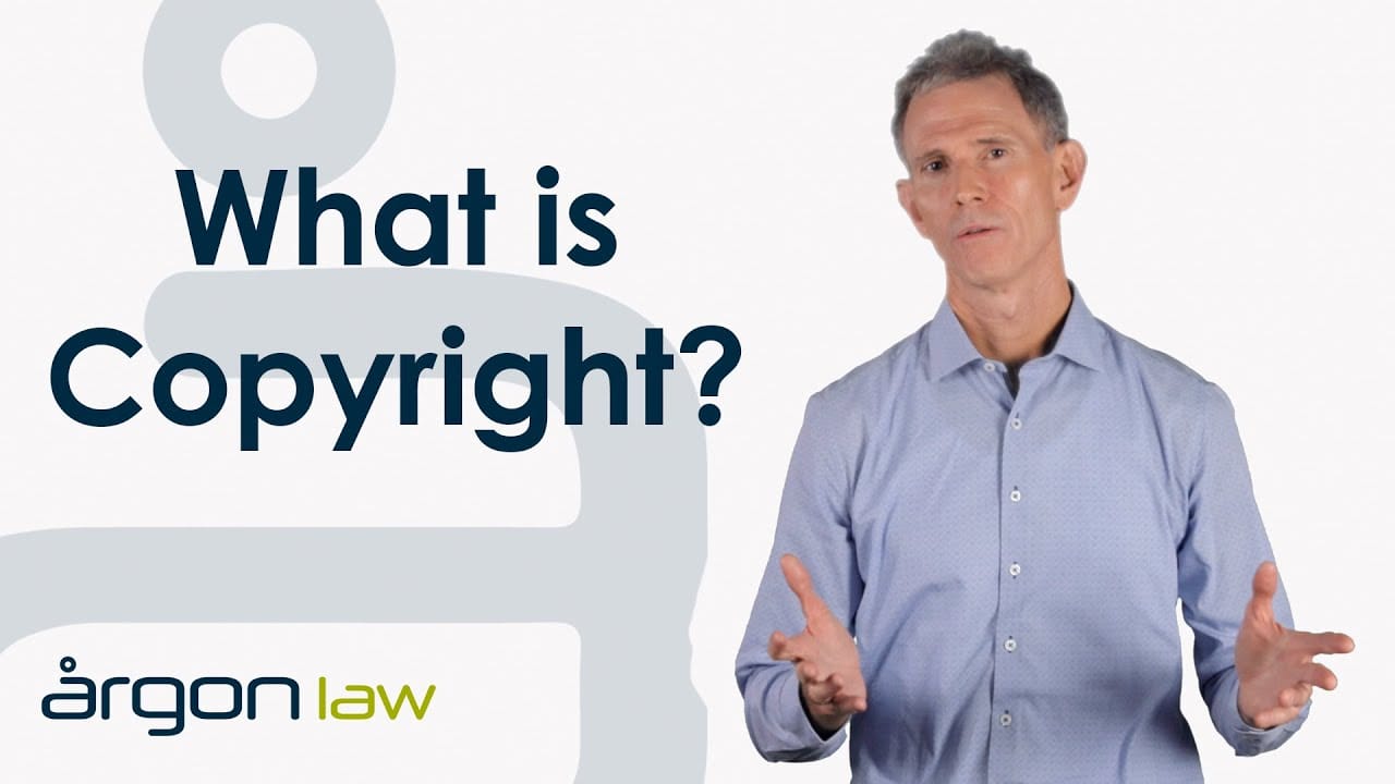 Man in a light blue shirt speaks in front of a white background with "What is Copyright?" text. Argon Law logo in the corner.